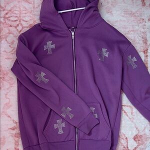 Purple Rhinestone Cross Zip Hoodie - Kids
